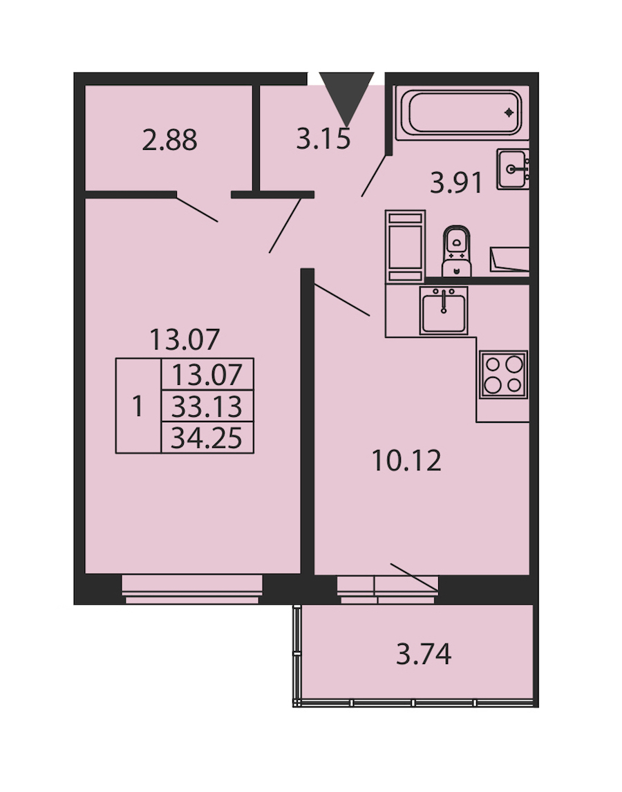 1-комнатная квартира 33.13 м², 12/12 эт., ЖК «Полис ЛАВрики»